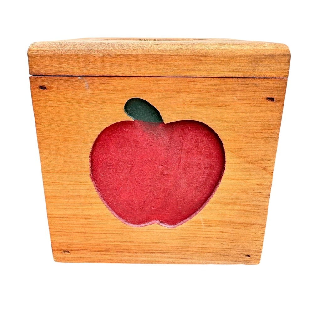 Vintage Rustic Wood Tissue Box Apple Heart Cutout Farmhouse Teacher Decor